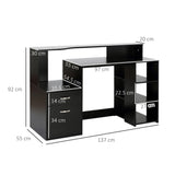 HOMCOM Computer Desk with Drawers and Storage Shelves, Office Desk Writing Table with Printer Stand, Large Workstation for Study Play Work Home Office, 137 x 55 x 92cm, Black