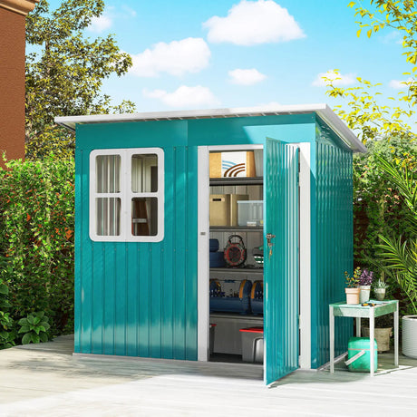 Outsunny 7 x 4ft Galvanised Steel Garden Shed, with Lock and Gloves - Green