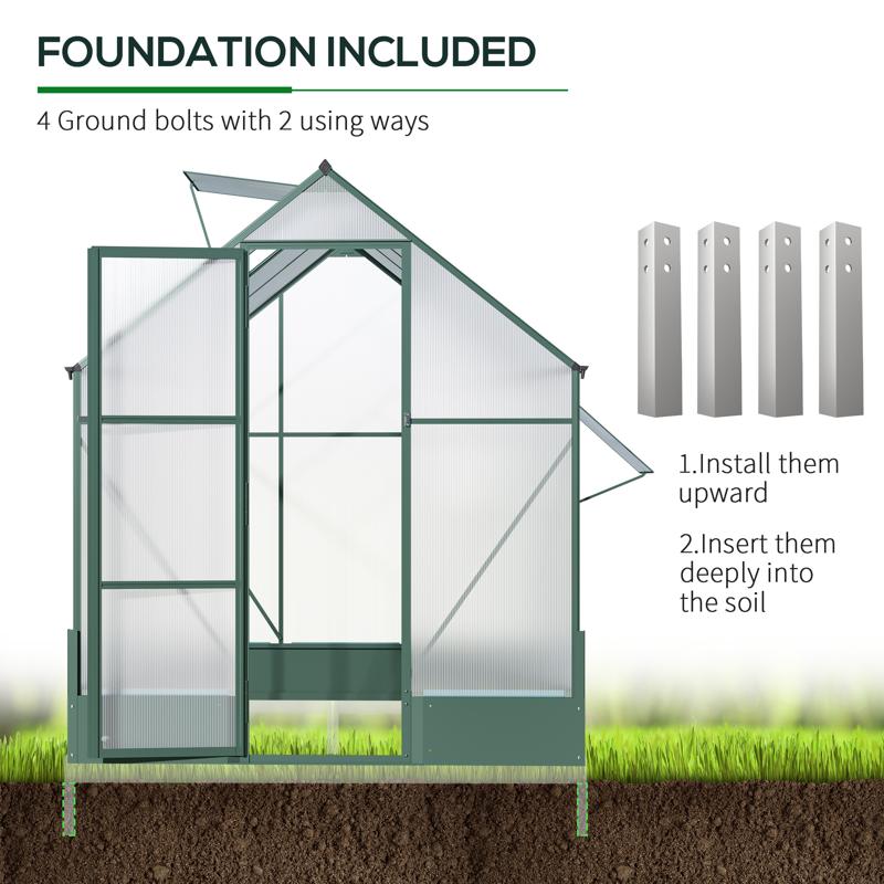 Outsunny 6x6 FT Polycarbonate Greenhouse with Base and Raised Bed, Walk-in Greenhouse with Aluminium Frame, Temperature Controlled Window, Foundation for Plants, Flowers, Vegetable