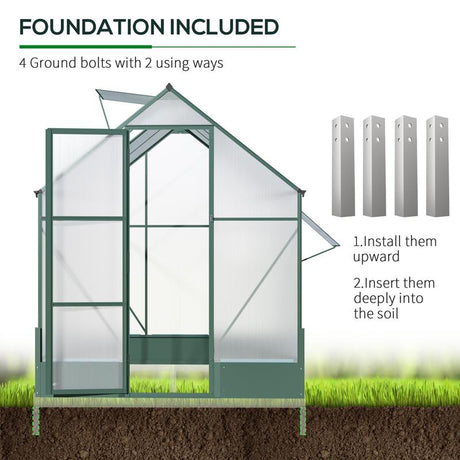 Outsunny 6x6 FT Polycarbonate Greenhouse with Base and Raised Bed, Walk-in Greenhouse with Aluminium Frame, Temperature Controlled Window, Foundation for Plants, Flowers, Vegetable