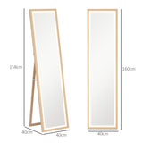 HOMCOM Full Length Mirror, with Adjustable Outer Light, Oak