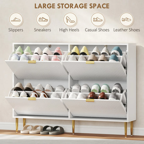 HOMCOM Elegant Four-Drawer Shoe Cabinet - White