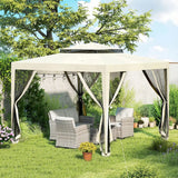 Outsunny 3 x 3 m Gazebo, Netting Party Tent, Patio Canopy Outdoor Event Shelter with Double Tier Roof, Beige