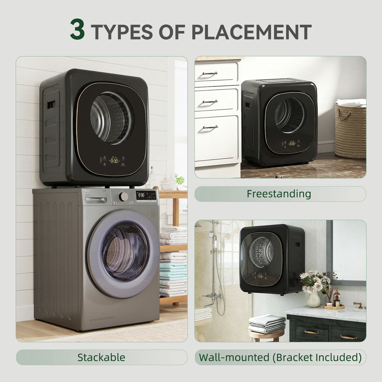HOMCOM 4kg Vented Tumble Dryer with 5 Drying Mode, 800W Compact Freestanding Front Tumble Dryer Black