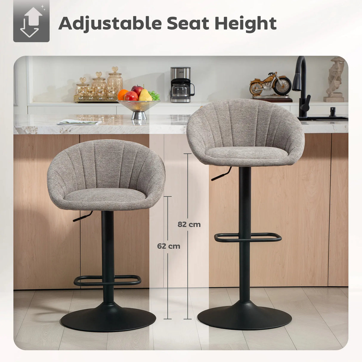 HOMCOM Set of Two Relaxed Tub Bar Stools - Grey