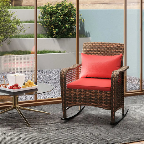Outsunny Rattan Rocking Chair - Red
