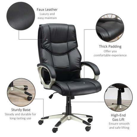 HOMCOM Home Office Chair High Back Computer Desk Chair with Faux Leather Adjustable Height Rocking Function Black