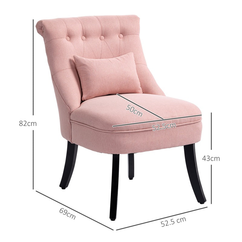 HOMCOM Fabric Single Sofa Dining Chair Tub Chair Upholstered W/ Pillow Solid Wood Leg Home Living Room Furniture Pink