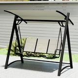 Outsunny 3 Seater Swing Chair, Garden Swing Bench with Adjustable Tilting Canopy, Breathable Mesh Seat 360 kg Capacity, White