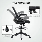 Vinsetto Drafting Chair with Flip-up Armrest, Mesh Office Stool with Foot Ring, 360 Degree Swivel Height Adjustable Chair for Standing Desk, Black