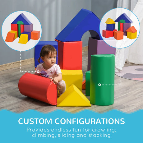 HOMCOM 11-Piece Kids Soft Play Set, Foam Block, Toys for Climbing, Crawling, Multicoloured