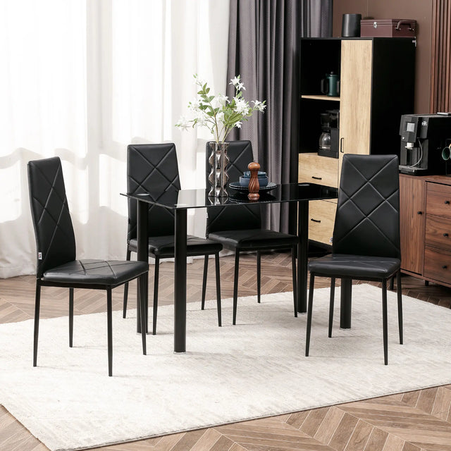 HOMCOM Set of 4 Faux Leather Dining Chairs - Black