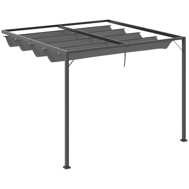 Outsunny 3 x 3(m) Outdoor Pergola Retractable Canopy Wall Mounted Gazebo Patio Shelter Sun Shade, Grey