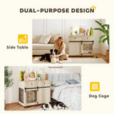 PawHut Dog Crate Furniture on Wheels, Dog Cage with 2 Drawers, Sliding Door, for Medium Large Dogs, Oak Tone