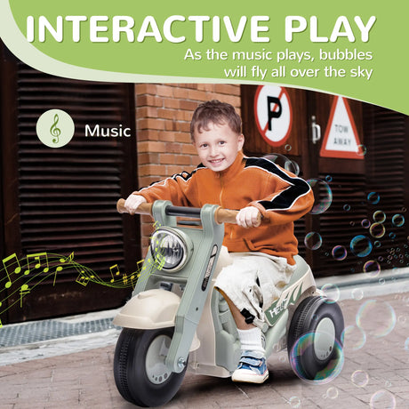 AIYAPLAY Foot To Floor Sliding Kids Ride On Car with Music, Bubble, for Toddler from 2 to 5 Years Old - Cream White