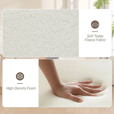 HOMCOM 360 Degree Swivel Accent Chair, Teddy Fleece Fabric Armchair, Upholstered Tufted Vanity Chair with Steel Legs for Living Room, Bedroom, Home Office, White