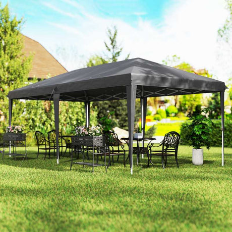 Outsunny Pop Up Gazebo, Double Roof Foldable Canopy Tent, Height Adjustable Wedding Awning Canopy w/ Carrying Bag, 6 m x 3 m x 2.7 m, Grey