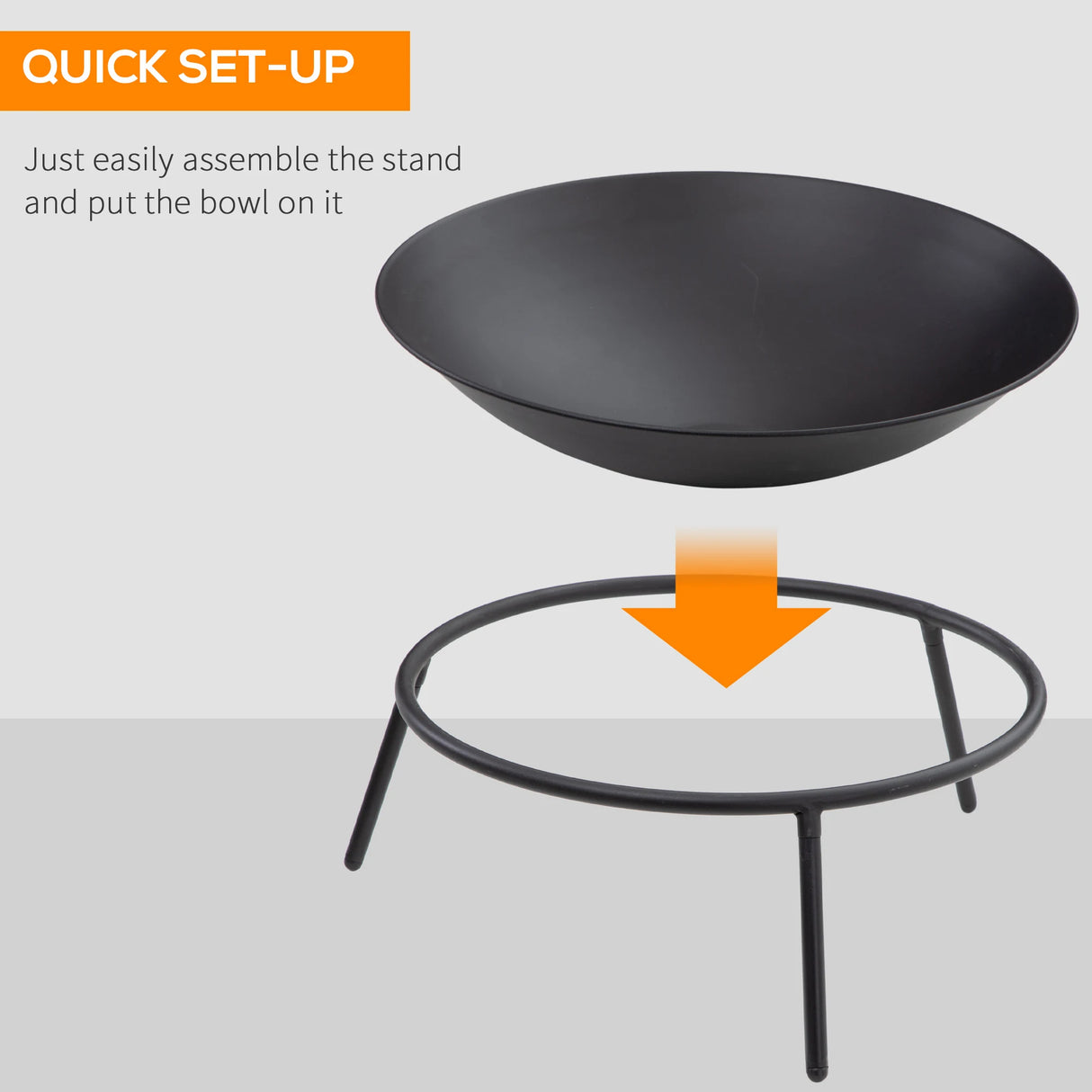 Outsunny Outdoor Fire Pit, Portable Round Firepit with Poker, for Garden, Camping, Bonfire, Picnic, Dia. 47 x 21 cm, Black