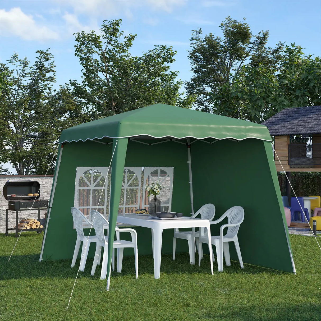 Outsunny 2.4 x 2.4m Two Wall Pop Up Gazebo - Green