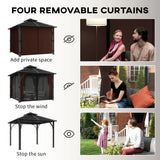 Outsunny 3 x 3(m) Hardtop Gazebo Canopy with 7mm Double Polycarbonate Roof, Garden Gazebo Permanent Pavilion with Mosquito Netting and Curtains for Patio, Deck, Brown