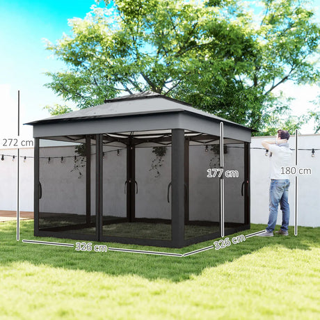 Outsunny 3 x 3(m) Pop Up Gazebo, Height Adjustable Instant Event Shelter with Netting and Carrying Bag, Grey