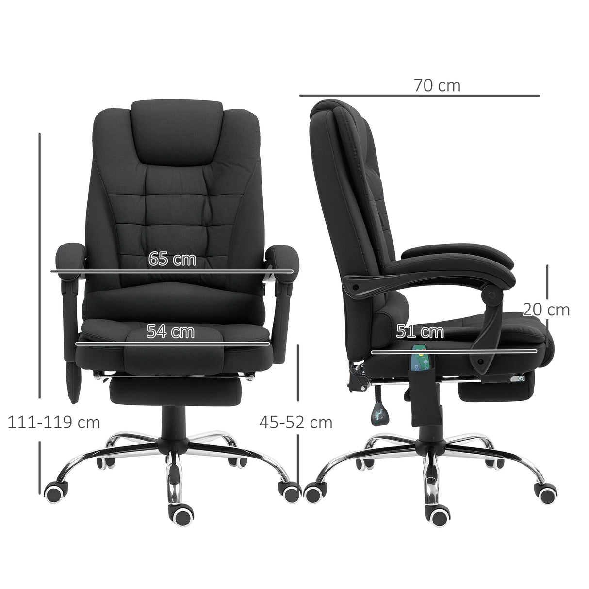 Vinsetto Office Chair with 6 Point Massage and Back Heat, Microfibre Desk Chair with Footrest Adjustable Height and Swivel Wheels, Back Reclining, Full Black