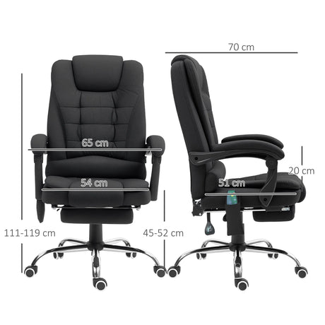 Vinsetto Office Chair with 6 Point Massage and Back Heat, Microfibre Desk Chair with Footrest Adjustable Height and Swivel Wheels, Back Reclining, Full Black