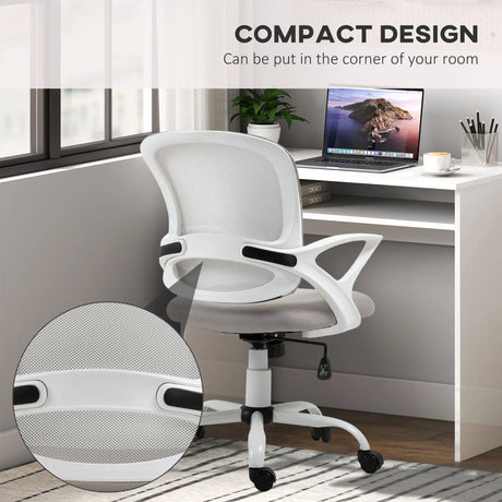 Vinsetto Home Office Chair and Computer Desk Set, Mesh Chair with Swivel Wheels, Study Desk with Storage Shelf, High Gloss White and Grey