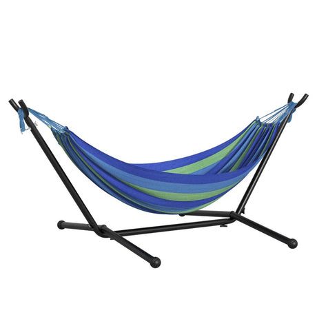 Outsunny 298 x 117cm Hammock with Stand Camping Hammock with Portable Carrying Bag, Adjustable Height, 120kg Load Capacity, Green Stripe