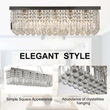 HOMCOM Modern Crystal Ceiling Light Square Crystal Chandelier for Living Room, Dining Room, Hall, E14 Base, Silver, 80 x 25 x 23cm