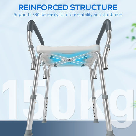 HOMCOM Portable Shower Stool, Non-Slip Shower Chair with Adjustable Height, Rust-Free Aluminium Bath Chair for Elderly, Disabled, Grey