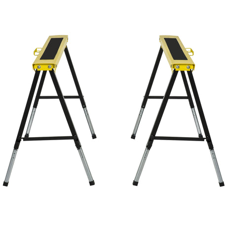 DURHAND 2PCS Saw Horse Twin Pack Folding Workbench Adjustable Metal Trestle Stands with Non-slip EVA Surface for Sawing Work Max Load 100kg