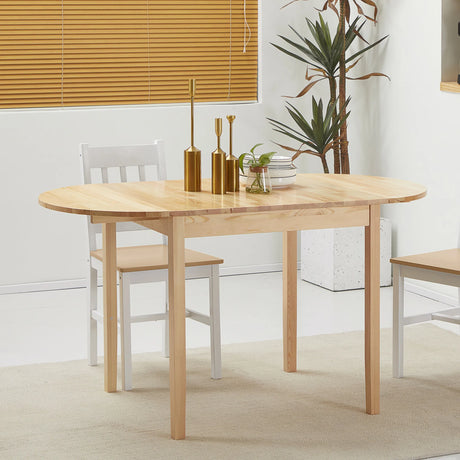 HOMCOM 4-6 Person Wooden Drop-Leaf Table - Natural Finish