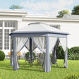 Outsunny 3 x 4m Metal Frame Hexagon Gazebo, with Curtains - Grey