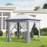 Outsunny 3 x 4m Metal Frame Hexagon Gazebo, with Curtains - Grey
