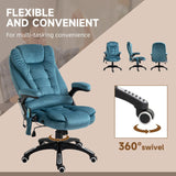 Vinsetto Massage Recliner Chair Heated Office Chair with Six Massage Points Velvet-Feel Fabric 360 Swivel Wheels Blue