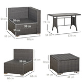 Outsunny 9-Seater Garden Rattan Furniture 10 Pcs Rattan Corner Dining Sofa Set, Grey/Dusty Blue Cushion