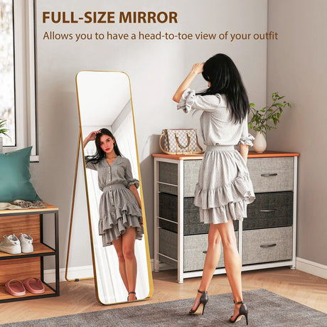 HOMCOM 40 x 160 cm Rectangular Full Length Mirror - Gold Tone