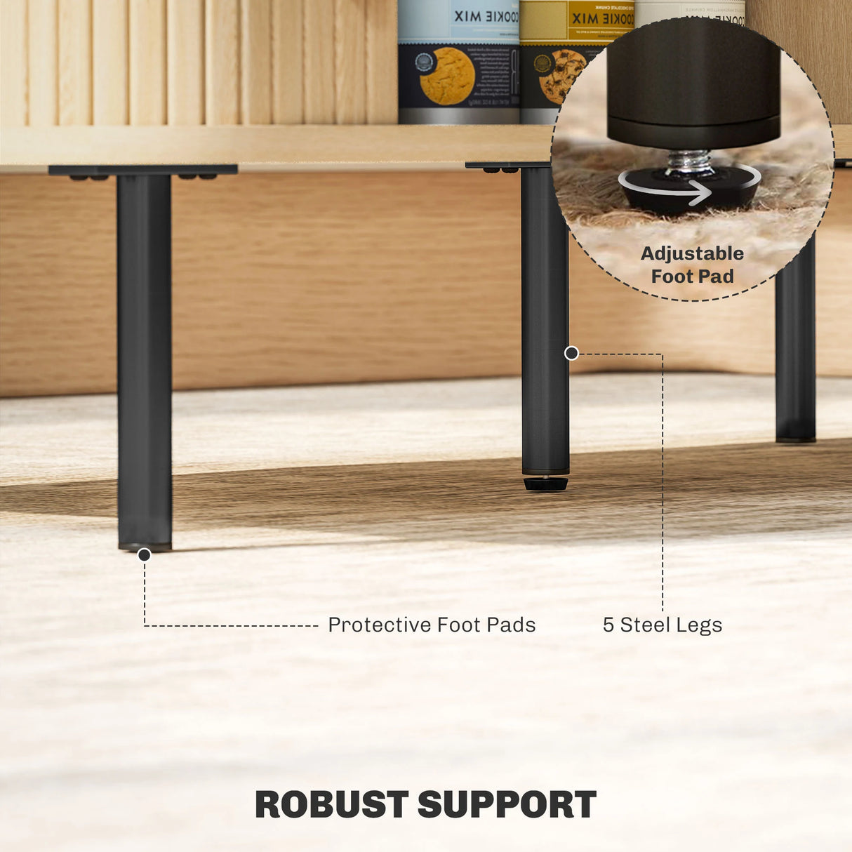 HOMCOM Coffee Table with Storage, Living Room Table with Slatted Tambour Sliding Doors and Foot Pads, Rectangular Coffee Table with Elevated Base for Living Room, Oak