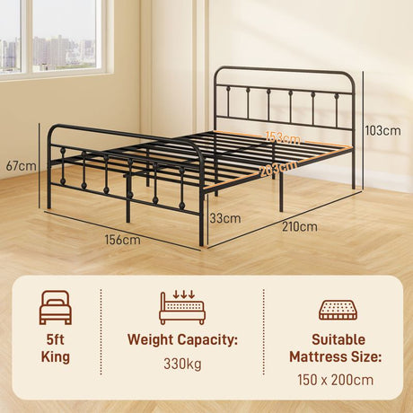 HOMCOM King Size Minimalistic Metal Bed Frame - Black