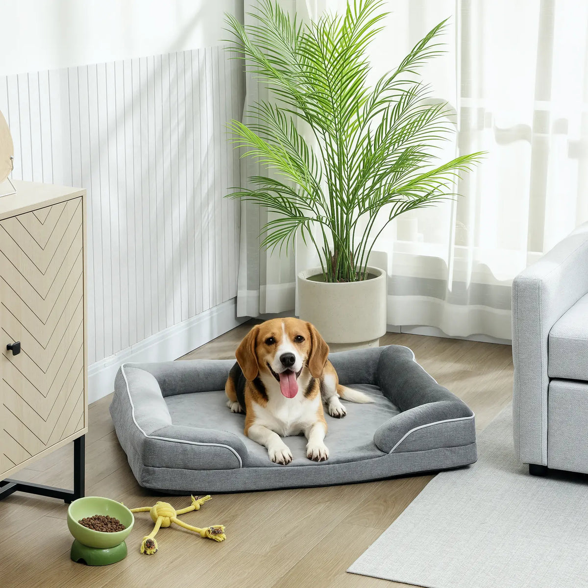 PawHut Dog Sofa Bed, Washable Pet Bed with Removable Cover and Non-Slip Bottom for Cats, Small and Medium Dogs, Grey