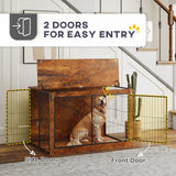 PawHut Dog Crate Furniture with Openable Top, Two Doors, for Extra Large Dogs, Rustic Brown
