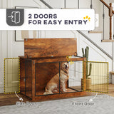 PawHut 46.46'' Dog Crate Furniture with Openable Top, Two Lockable Doors, for Extra Large Dogs, Rustic Brown