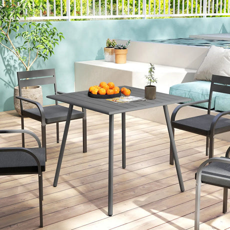 Outsunny Square Garden Table with Slat Top, Steel Frame, Outdoor Table for 4 Person, 80 x 80 x 74 cm, Grey