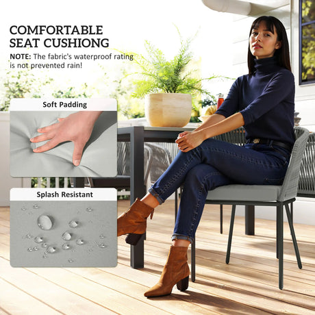 Outsunny Rattan Dining Set, 6 Seater Rattan Garden Furniture Set with Acacia Wood Top Rectangle Table, 6 Chairs, Washable Seat Cushions, for Outdoor, Patio, Conservatory, Grey