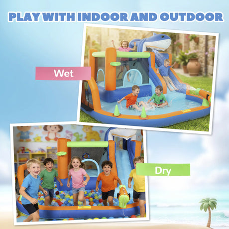 AIYAPLAY Inflatable Bouncy Castle for Kids, Sharks Theme Jumping Bounce House with Slide, Climbing Wall for Indoor Outdoor