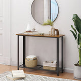 HOMCOM Industrial Console Table14Entryway Table w/Bottom Mesh Shelf Metal Frame Vintage Sofa Table for Hallway, Living Room, Rustic Brown