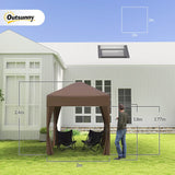 Outsunny 2 x 2 m Garden Pop Up Gazebo, Wedding Party Tent Marquee, Water Resistant Awning Canopy with Sidewalls, Windows, Carry Bag, Coffee