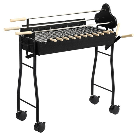 Outsunny Charcoal Barbecue Grill W/ 4 Wheels, size (85x36x90cm)-Black