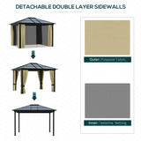 Outsunny 3 x 3.6(m) Hardtop Gazebo Canopy with Polycarbonate Roof and Aluminium Frame, Garden Pavilion with Mosquito Netting and Curtains, Brown